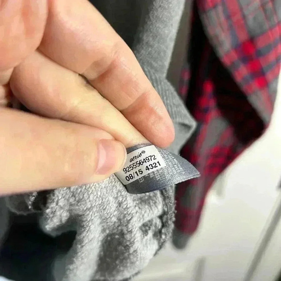 Aerie Medium Crewneck Sweatshirt with Red Plaid Sleeves. - Picture 5 of 5